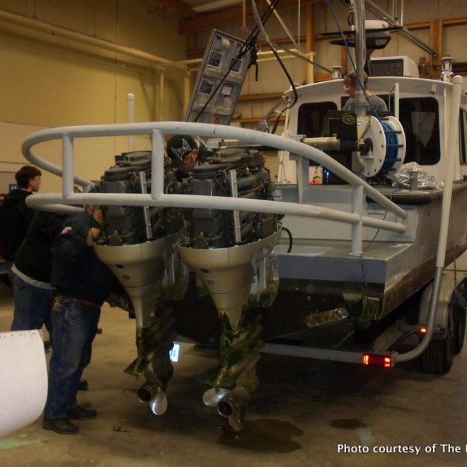 Marine engine installation and repair are part of the curriculum at The Boat School in Eastport, Maine.
