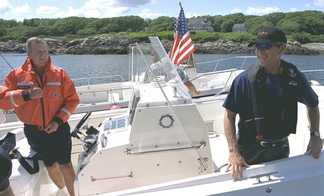 George Bush Sr. and Jr. fishing off Kennebunkport, Maine