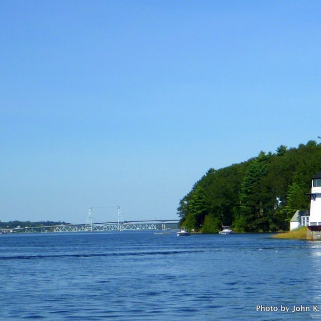 Approaching Bath from the south. Doubling Point Light is at right.