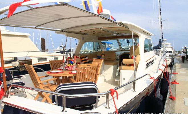The sprawling aft deck on the new Downeast 37 practically begs for you to pull up a chair and relax.