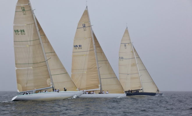Courageous, USA and Victory compete at the 2011 12 Metre North American Championships. Photo by Billy Black.