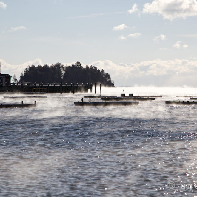 Sea smoke forming in Camden Harbor on January 23.