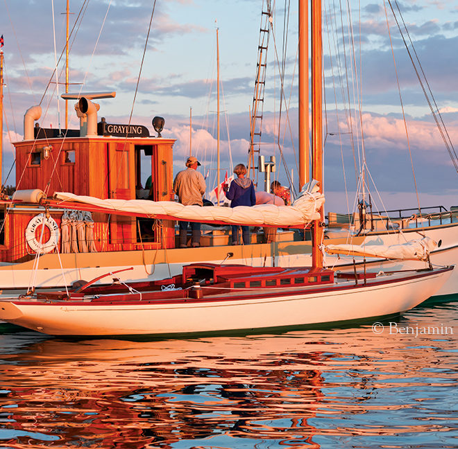 PENOBSCOT, a 36'8" x 7'10" R-class sloop and GRAYLING, a 64'11" x 12'6" converted sardine carrier.