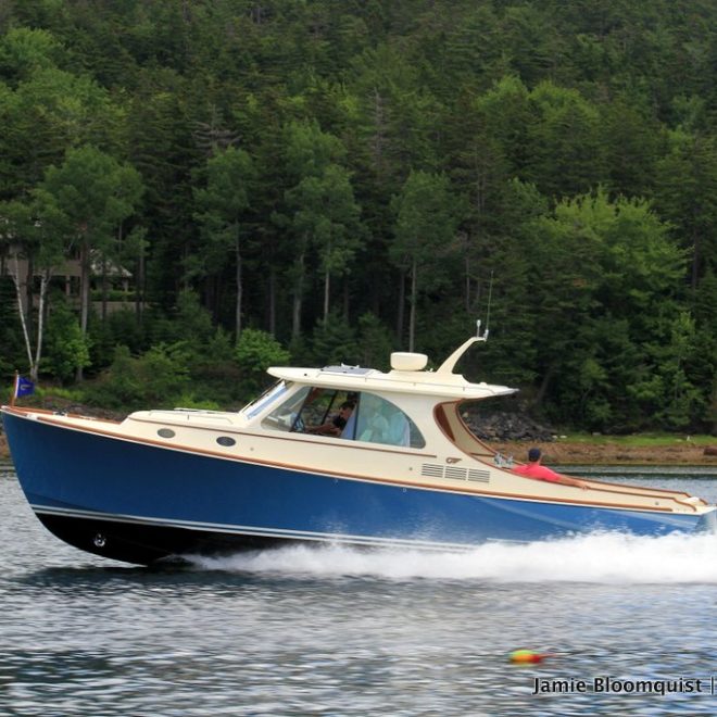The brand-new Hinckley T34 charges up Somes Sound near Southwest Harbor, Maine.