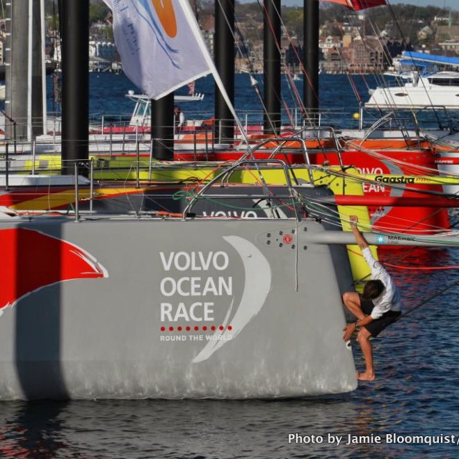 Watch crews doing last-minute tweaking of their yachts before they set out into the North Atlantic on May 17.