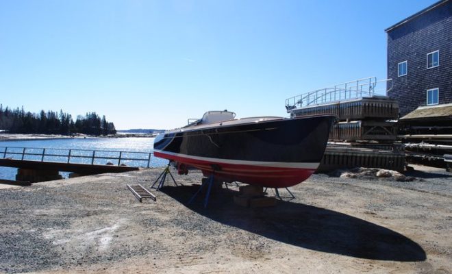 Awaiting launch at Brooklin Boatyard in Center Harbor.