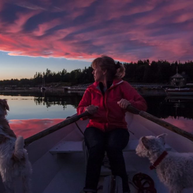 Rowing into an unforgettable sunset, on the Eggemoggin Reach.