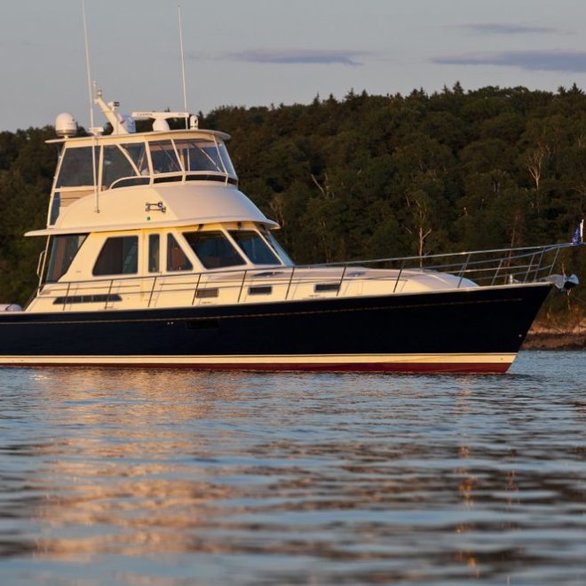 TRAVELER, a Sabre 54 Flybridge yacht owned by Acadia Yacht Sales partner William Seale.