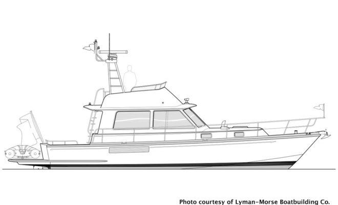 Lyman-Morse Boatbuilding Co. has begun construction of a new 42' flybridge jet boat to be built to a Hunt design.