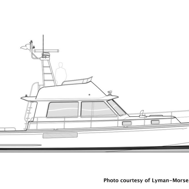 Lyman-Morse Boatbuilding Co. has begun construction of a new 42' flybridge jet boat to be built to a Hunt design.