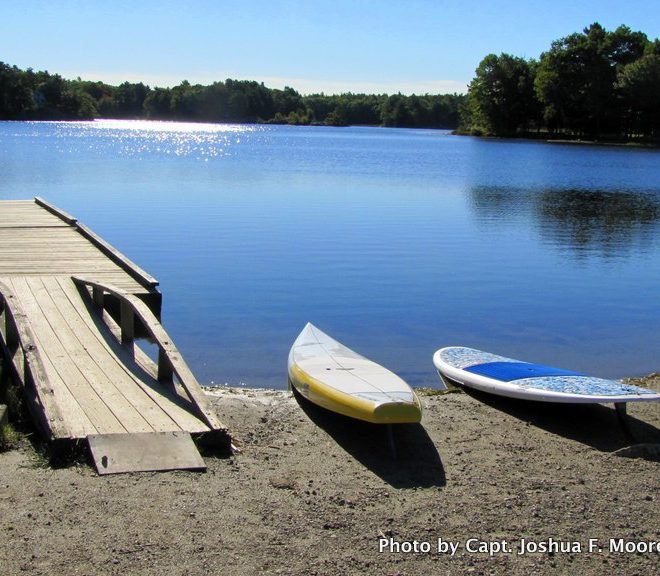 The tranquil water of Hosmer Pond in Camden provided a great spot for trying the SUP phenomenon without risking a chilly dip.