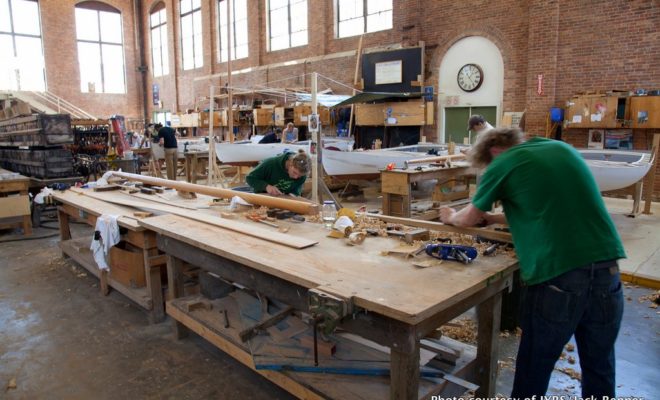 IYRS students at work inside Restoration Hall in Newport.