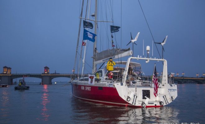 A tow boat prepares to take KIWI SPIRIT out of St. Augustine, FL.