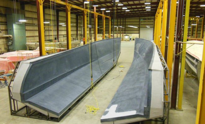 Within the cavernous Back Cove Yachts facility in Rockland it's difficult to appreciate the size of these molds.