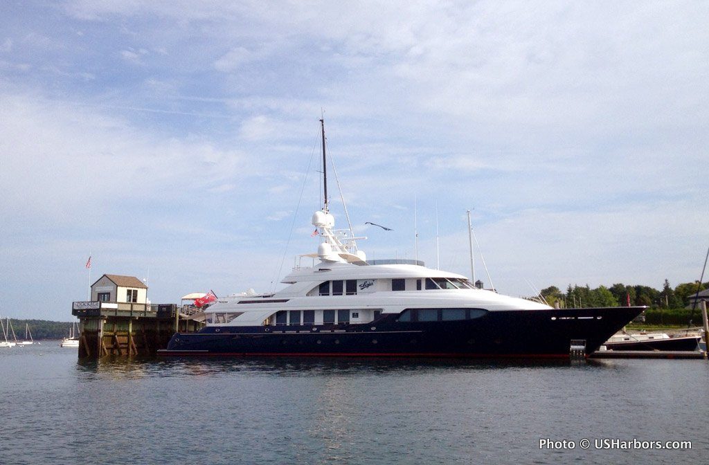 SLOJO, a 156' poweryacht entered in this year's Penobscot Bay Rendezvous, sits at Trident Yacht Basin in Rockland.