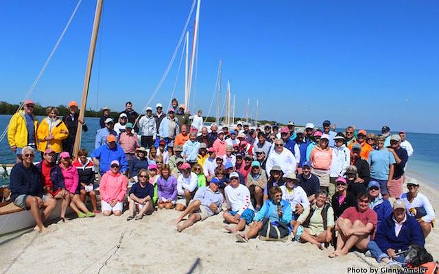 The participants in the Useppa Catboat Rendezvous, all smiles after a successful poker run. Photo by Ginny Amsler.