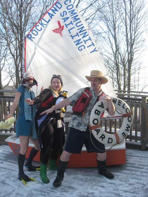 RCS High School Team sailor Elizabeth Sherfey, center, and friends preparing for the Jan 7 Polar Dip