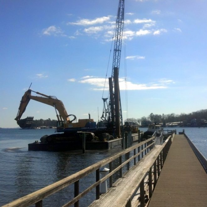 A bit of wintertime excavation at the Wayfarer Marine dinghy dock.