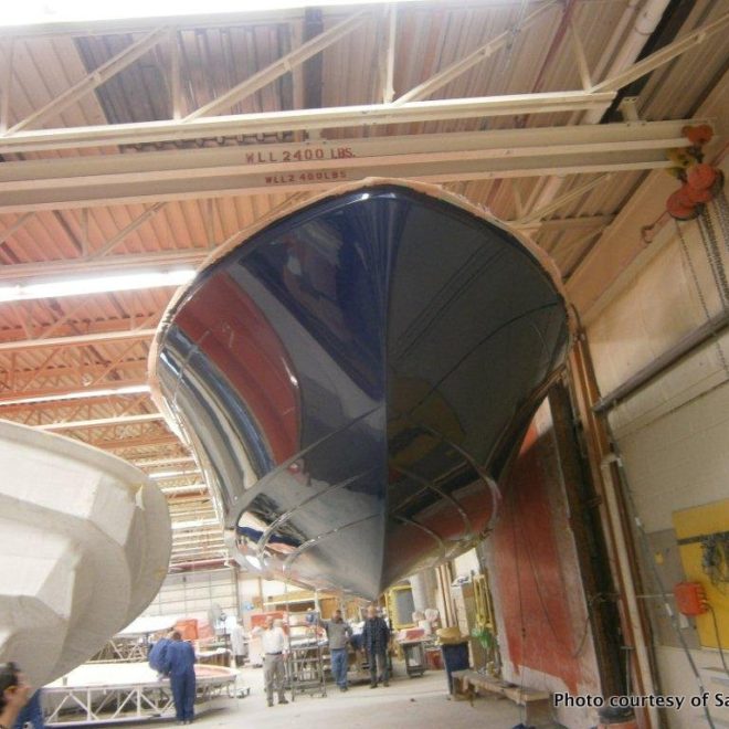 The first Sabre 38 Salon Express has been removed from the mold and is looking beautiful indeed.
