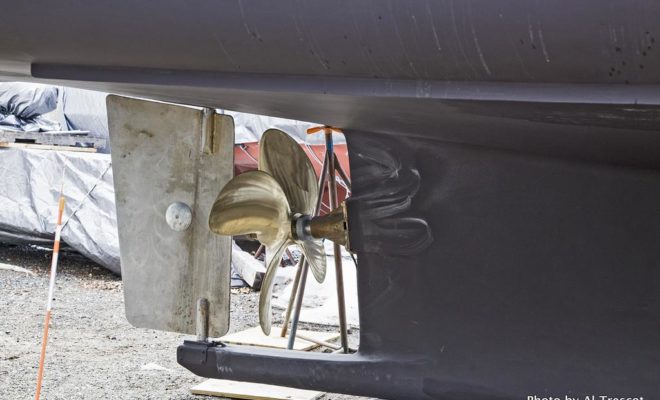 The rudder, drivetrain, and engine were all replaced by the crew at Farrin's Boatshop.