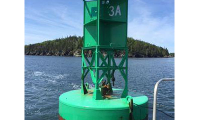 A buoy missing its bell, courtesy the Coast Guard