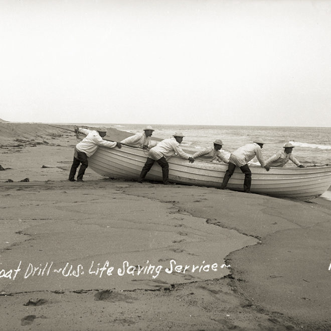 A six-man drill crew with surf boat.