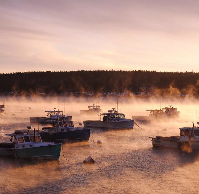 Sea smoke races across Penobscot Bay.