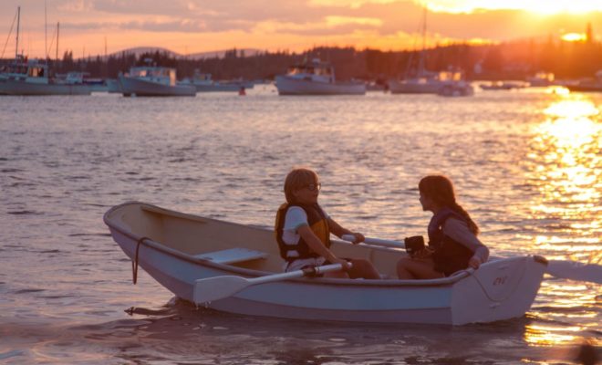 James rows and chats with Mary Kathleen off North Haven.