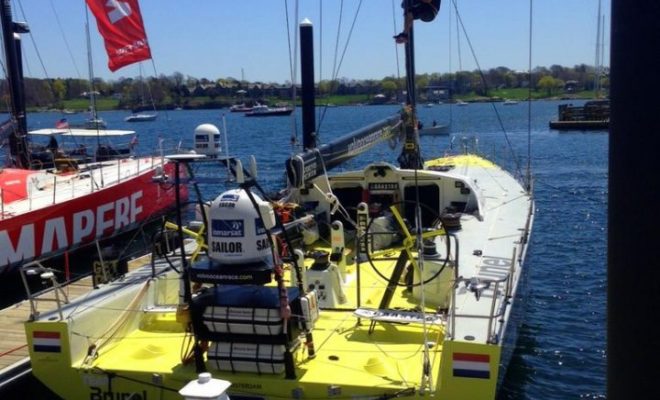 A new wharf at Fort Adams allows stopover visitors to watch crews recommissioning the yachts.