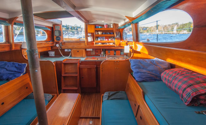 Alden's iconic Challenger ports created an unusually bright classic boat below decks.