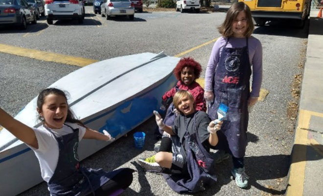 South Carolina kids painting a boat