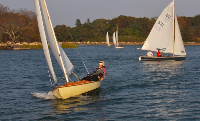 A Cape Cod Knockabout sailing fast to windward in Hadley Harbor. Photo by Tom Young/USHarbors.com.