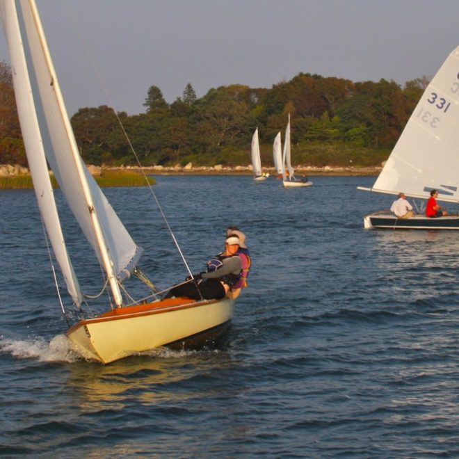 A Cape Cod Knockabout sailing fast to windward in Hadley Harbor. Photo by Tom Young/USHarbors.com.