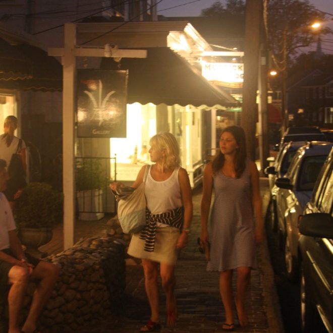 A mother and daughter stroll in Edgartown. Photo by Tom Young/USHarbors.com.