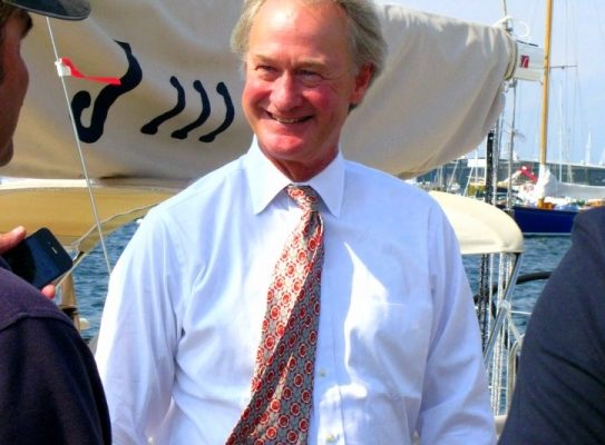 Rhode Island Governor Lincoln Chafee checks out a J/111 at the Newport International Boat Show.