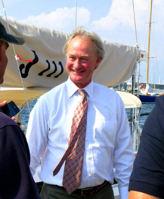 Rhode Island Governor Lincoln Chafee checks out a J/111 at the Newport International Boat Show.