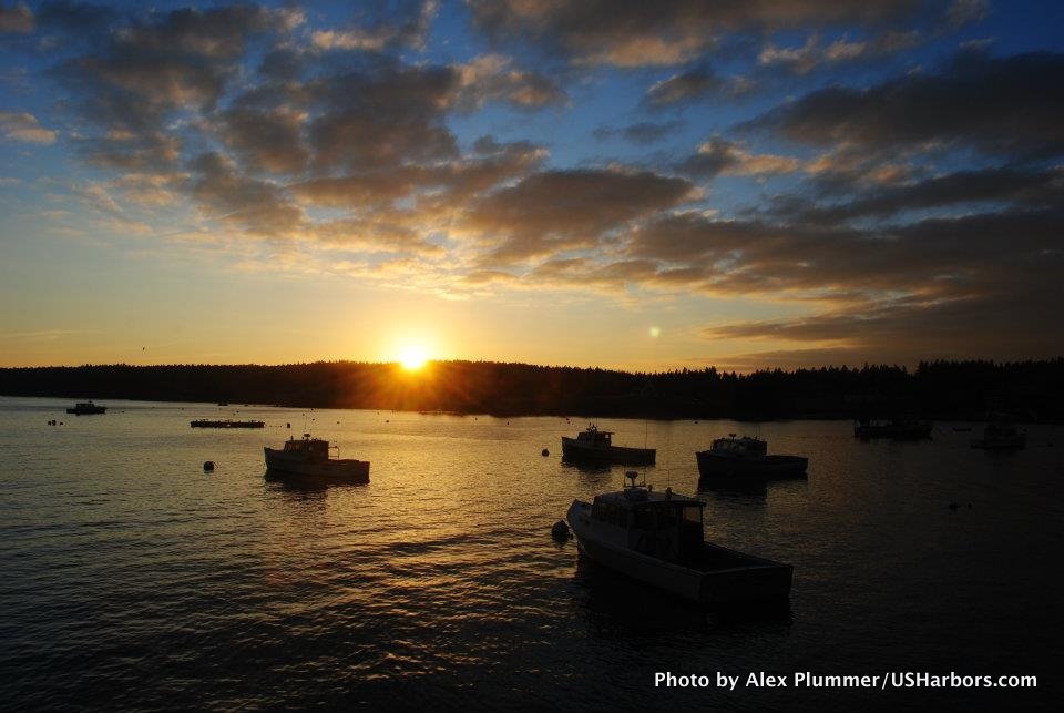 A late January sunset unfolds over Port Clyde Harbor and Muscongus Bay.