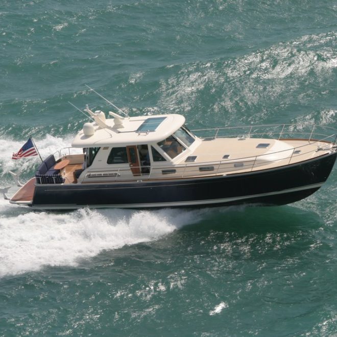 A Sabre 48 Salon Express enters Fort Lauderdale from the Gulf Stream.