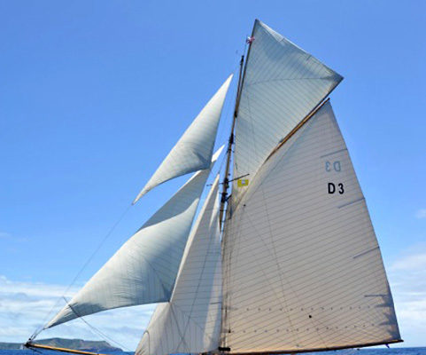 The stunning Fife sloop TUIGA enjoying picture-perfect conditions at the 2012 Antigua Classic Yacht Regatta.