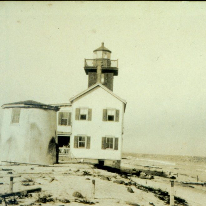 The lighthouse on Tucker's Island, both lost to sea by 1946