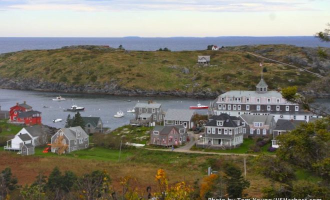 The view from the top of Monhegan, with Manana Island in the distance.