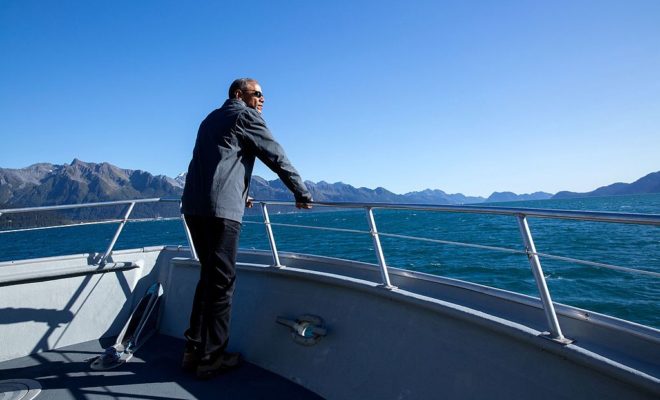 Barack Obama on a boat tour of Alaska