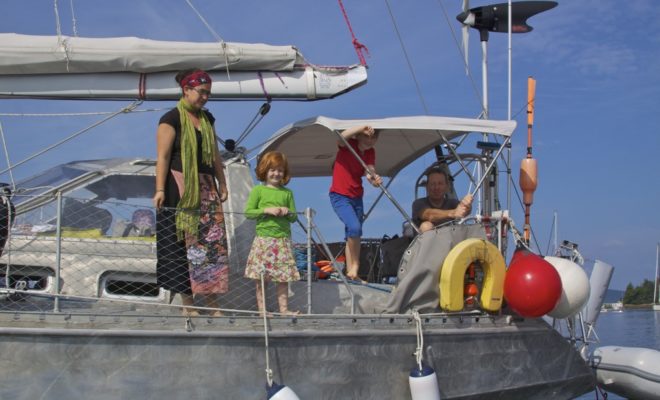 Trish, Justin, and their young children Cian and Ellen, new friends sailing out of Cork, Ireland.