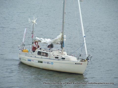 Matt Rutherford departs Annapolis, en route to a circumnavigation of both continents in the western hemisphere.