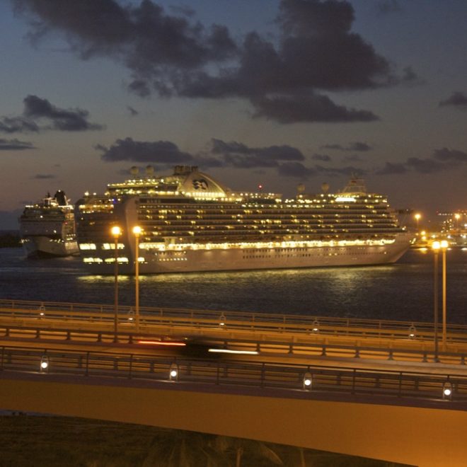 Tugs sort the big ships out and gently move them into slips in Port Everglades.