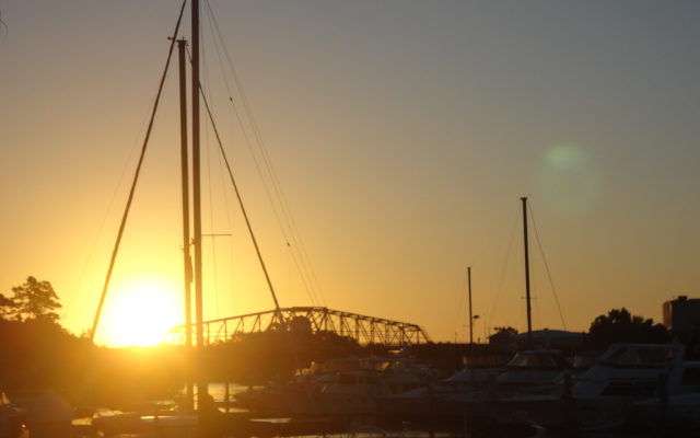 Sailboat in sunrise light at Barefoot Resort Marina