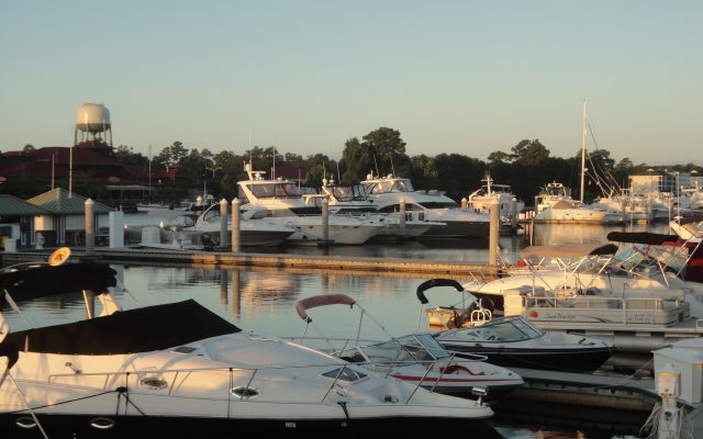 Another image of powerboats and sailboats at Barefoot Resort Marina