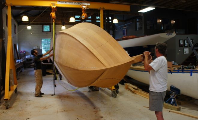 An exciting day for a boatbuilder-- and designer!