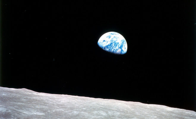 The view of the rising Earth as seen from Apollo 8