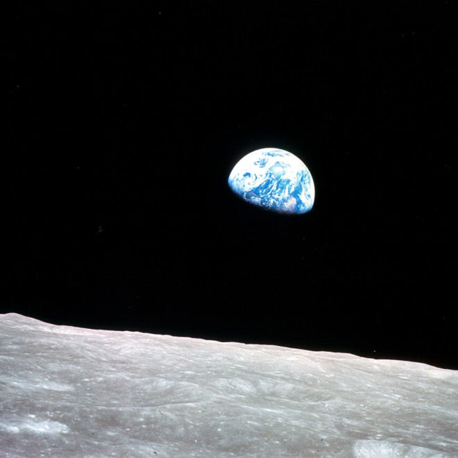 The view of the rising Earth as seen from Apollo 8